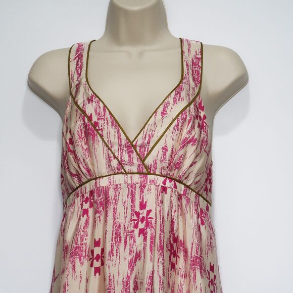 Ann Taylor LOFT 100% Silk Tribal Print Pink Cream Crossover Maxi Dress Size 0 - Picture 2 of 9